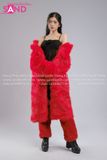 Outfit Phối Sẵn - (HAF0402 Áo Lông Form Dài - Đỏ phối HAQ0102 Áo 2 Dây Cúp Ngực Tua Rua Đen - HVV0402 Váy Da Xếp Li Ngắn Đỏ Đô )