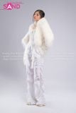 Outfit Phối Sẵn - (HAF0003 Áo Khoác Lông Form Croptop Trắng phối HAQ0001 Áo 2 Dây Cúp Ngực Tua Rua Trắng - HQC0001 Quần Dù Ống Rộng Phối Chun Dây Rút Trắng)