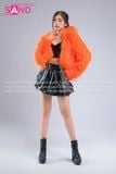 Outfit Phối Sẵn - (HAF0602 Áo Khoác Lông Form Croptop Cam phối HAQ0101 Áo Quây 2 Dây Da Bóng Đen - HVV0101 Váy Xếp Li 2 Tầng Khoen Màu Đen)