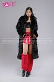 Outfit Phối Sẵn - (HAF0104 Áo Lông Form Dài Đen phối HAQ0101 Áo Quây 2 Dây Da Bóng Đen - HVV0402 Váy Da Xếp Li Ngắn Đỏ Đô)