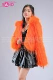 Outfit Phối Sẵn - (HAF0602 Áo Khoác Lông Form Croptop Cam phối HAQ0101 Áo Quây 2 Dây Da Bóng Đen - HVV0101 Váy Xếp Li 2 Tầng Khoen Màu Đen)