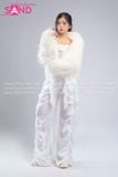 Outfit Phối Sẵn - (HAF0003 Áo Khoác Lông Form Croptop Trắng phối HAQ0001 Áo 2 Dây Cúp Ngực Tua Rua Trắng - HQC0001 Quần Dù Ống Rộng Phối Chun Dây Rút Trắng)