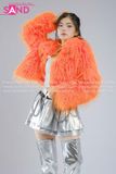 Outfit Phối Sẵn - (HAF0602 Áo Khoác Lông Form Croptop Cam phối HAM0201 Áo Croptop Kim Sa Bạc Cổ Chữ U Hở Lưng - HVQ0202 Váy Xếp Li Bạc 2 Tầng Khoen )