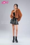 Outfit Phối Sẵn - (HAF1001 Áo Lông Crop Ngắn Nâu phối HAQ0101 Áo Quây 2 Dây Da Bóng Đen - HVV0101 Váy Xếp Li 2 Tầng Khoen Màu Đen)