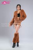 Outfit Phối Sẵn - (HAF1001 Áo Lông Crop Ngắn Nâu phối HAQ0101 Áo Quây 2 Dây Da Bóng Đen - HST1001 Quần Short Dây Rút 2 Bên Màu Nâu)