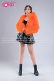 Outfit Phối Sẵn - (HAF0602 Áo Khoác Lông Form Croptop Cam phối HAQ0101 Áo Quây 2 Dây Da Bóng Đen - HVV0101 Váy Xếp Li 2 Tầng Khoen Màu Đen)