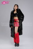 Outfit Phối Sẵn - (HAF0104 Áo Lông Form Dài Đen phối HAQ0101 Áo Quây 2 Dây Da Bóng Đen - HVV0402 Váy Da Xếp Li Ngắn Đỏ Đô)