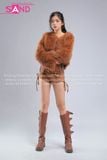 Outfit Phối Sẵn - (HAF1001 Áo Lông Crop Ngắn Nâu phối HAQ0101 Áo Quây 2 Dây Da Bóng Đen - HST1001 Quần Short Dây Rút 2 Bên Màu Nâu)