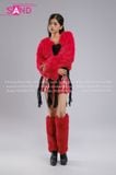 Outfit Phối Sẵn - (HAF0401 Áo Lông Crop Ngắn - Đỏ phối HAQ0102 Áo 2 Dây Cúp Ngực Tua Rua Đen - HVV0402 Váy Da Xếp Li Ngắn Đỏ Đô )