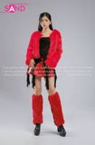 Outfit Phối Sẵn - (HAF0401 Áo Lông Crop Ngắn - Đỏ phối HAQ0102 Áo 2 Dây Cúp Ngực Tua Rua Đen - HVV0402 Váy Da Xếp Li Ngắn Đỏ Đô )