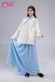 Trang Phục Cổ Trang Ngắn Hoạ Tiết Thêu Viền Xanh - Trắng