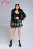 Outfit Phối Sẵn - (HAF0102 Áo Khoác Lông Form Croptop Đen phối HAQ0101 Áo Quây 2 Dây Da Bóng Đen - HVV0101 Váy Xếp Li 2 Tầng Khoen Màu Đen)