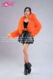 Outfit Phối Sẵn - (HAF0602 Áo Khoác Lông Form Croptop Cam phối HAQ0101 Áo Quây 2 Dây Da Bóng Đen - HVV0101 Váy Xếp Li 2 Tầng Khoen Màu Đen)