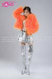 Outfit Phối Sẵn - (HAF0602 Áo Khoác Lông Form Croptop Cam phối HAM0201 Áo Croptop Kim Sa Bạc Cổ Chữ U Hở Lưng - HVQ0202 Váy Xếp Li Bạc 2 Tầng Khoen )