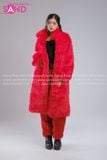 Outfit Phối Sẵn - (HAF0402 Áo Lông Form Dài - Đỏ phối HAQ0102 Áo 2 Dây Cúp Ngực Tua Rua Đen - HVV0402 Váy Da Xếp Li Ngắn Đỏ Đô )