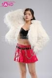 Outfit Phối Sẵn - (HAF0003 Áo Khoác Lông Form Croptop Trắng phối HAQ0101 Áo Quây 2 Dây Da Bóng Đen - HVV0402 Váy Da Xếp Li Ngắn Đỏ Đô )