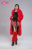 Outfit Phối Sẵn - (HAF0402 Áo Lông Form Dài - Đỏ phối HAQ0102 Áo 2 Dây Cúp Ngực Tua Rua Đen - HVV0402 Váy Da Xếp Li Ngắn Đỏ Đô )
