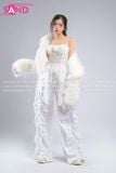 Outfit Phối Sẵn - (HAF0003 Áo Khoác Lông Form Croptop Trắng phối HAQ0001 Áo 2 Dây Cúp Ngực Tua Rua Trắng - HQC0001 Quần Dù Ống Rộng Phối Chun Dây Rút Trắng)