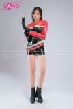 Outfit Phối Sẵn - (HAD0411 Áo Khoác Da Croptop Racing Đỏ Phối Đen phối HAQ0101 Áo Quây 2 Dây Da Bóng Đen - HQA0102 Quần Short Da Bóng Ôm Body )