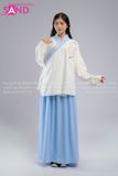 Trang Phục Cổ Trang Ngắn Hoạ Tiết Thêu Viền Xanh - Trắng