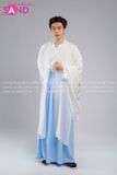 Trang Phục Cổ Trang Hoạ Tiết Thêu Xanh Cổ Tay Nam - Trắng