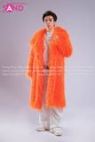 Outfit Phối Sẵn - (HAF0601 Áo Khoác Lông Cam Form Dài phối HAN0001 Áo Thun Nam Dài Tay Phối Lưới Màu Trắng - HQN0002 Quần Dài Nắp Ngang Trắng Túi Hộp Phối Dây)