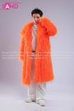 Outfit Phối Sẵn - (HAF0601 Áo Khoác Lông Cam Form Dài phối HAN0001 Áo Thun Nam Dài Tay Phối Lưới Màu Trắng - HQN0002 Quần Dài Nắp Ngang Trắng Túi Hộp Phối Dây)
