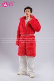 Outfit Phối Sẵn - (HAF0402 Áo Lông Form Dài - Đỏ phối HAN0001 Áo Thun Nam Dài Tay Phối Lưới Màu Trắng - HQN0002 Quần Dài Nắp Ngang Trắng Túi Hộp Phối Dây )