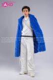 Outfit Phối Sẵn - (HAF0803 Áo Lông Form Dài - Xanh Dương phối HAN0001 Áo Thun Nam Dài Tay Phối Lưới Màu Trắng - HQN0002 Quần Dài Nắp Ngang Trắng Túi Hộp Phối Dây)