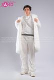 Outfit Phối Sẵn - (HAF0005 Áo Lông Form Dài - Trắng phối HAN0001 Áo Thun Nam Dài Tay Phối Lưới Màu Trắng - HQN0002 Quần Dài Nắp Ngang Trắng Túi Hộp Phối Dây)