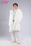 Outfit Phối Sẵn - (HAF0005 Áo Lông Form Dài - Trắng phối HAN0001 Áo Thun Nam Dài Tay Phối Lưới Màu Trắng - HQN0002 Quần Dài Nắp Ngang Trắng Túi Hộp Phối Dây)