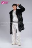 Outfit Phối Sẵn - (HAF0104 Áo Lông Form Dài - Đen phối HAN0001 Áo Thun Nam Dài Tay Phối Lưới Màu Trắng - HQN0002 Quần Dài Nắp Ngang Trắng Túi Hộp Phối Dây )