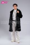 Outfit Phối Sẵn - (HAF0104 Áo Lông Form Dài - Đen phối HAN0001 Áo Thun Nam Dài Tay Phối Lưới Màu Trắng - HQN0002 Quần Dài Nắp Ngang Trắng Túi Hộp Phối Dây )