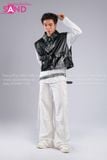 Outfit Phối Sẵn - (HAD0122 Áo Gile Da Bóng Nút Bạc phối HAN0001 Áo Thun Nam Dài Tay Phối Lưới Màu Trắng - HQN0002 Quần Dài Nắp Ngang Trắng Túi Hộp Phối Dây )