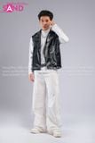 Outfit Phối Sẵn - (HAD0122 Áo Gile Da Bóng Nút Bạc phối HAN0001 Áo Thun Nam Dài Tay Phối Lưới Màu Trắng - HQN0002 Quần Dài Nắp Ngang Trắng Túi Hộp Phối Dây )