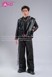 Outfit Phối Sẵn - (HAD0121 Áo Gile Da Bóng - Đen phối HAN0101 Áo Thun Nam Dài Tay Phối Lưới Màu Đen - HQN0101 Quần Dài Đen Nắp Túi Hộp Ngang Phối Dây)