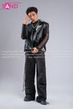 Outfit Phối Sẵn - (HAD0121 Áo Gile Da Bóng - Đen phối HAN0101 Áo Thun Nam Dài Tay Phối Lưới Màu Đen - HQN0101 Quần Dài Đen Nắp Túi Hộp Ngang Phối Dây)