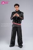 Outfit Phối Sẵn - (HAD0121 Áo Gile Da Bóng - Đen phối HAN0101 Áo Thun Nam Dài Tay Phối Lưới Màu Đen - HQN0101 Quần Dài Đen Nắp Túi Hộp Ngang Phối Dây)