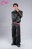 Outfit Phối Sẵn - (HAD0121 Áo Gile Da Bóng - Đen phối HAN0101 Áo Thun Nam Dài Tay Phối Lưới Màu Đen - HQN0101 Quần Dài Đen Nắp Túi Hộp Ngang Phối Dây)
