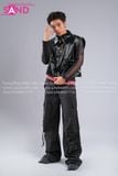 Outfit Phối Sẵn - (HAD0121 Áo Gile Da Bóng - Đen phối HAN0101 Áo Thun Nam Dài Tay Phối Lưới Màu Đen - HQN0101 Quần Dài Đen Nắp Túi Hộp Ngang Phối Dây)