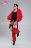 Outfit Phối Sẵn - (HAF0401 Áo Lông Crop Ngắn - Đỏ phối HAQ0102 Áo 2 Dây Cúp Ngực Tua Rua Đen - HVV0402 Váy Da Xếp Li Ngắn Đỏ Đô )