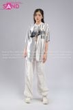 Outfit Phối Sẵn - (HAB0201 Áo Bóng Chày Bạc phối HQN0002 Quần Dài Nắp Ngang Trắng Túi Hộp Phối Dây)
