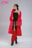 Outfit Phối Sẵn - (HAF0402 Áo Lông Form Dài - Đỏ phối HAQ0102 Áo 2 Dây Cúp Ngực Tua Rua Đen - HVV0402 Váy Da Xếp Li Ngắn Đỏ Đô )