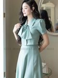 Set áo váy xanh mint cột nơ