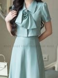Set áo váy xanh mint cột nơ