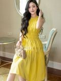 Đầm vàng nhún eo