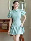 Đầm xanh mint tùng tầng