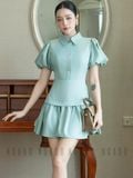 Đầm xanh mint tùng tầng