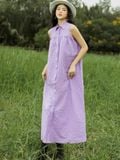 Đầm tím suông sát nách cổ sơ mi