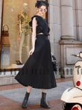 Set áo váy đen dập ly